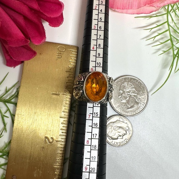 VINTAGE⚜️RETRO Orange Crystal Cocktail Ring - Size 6 - Picture 8 of 8
